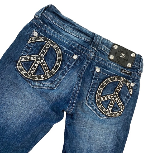 MISS ME  | STAR STUDDED PEACE SIGN BOOT CUT JEANS  SZ 26 - Picture 11 of 13